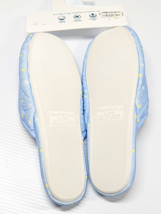 Charter Club Womens Quilted Paisley Floral Clog Slippers Blue Size XL (MSRP $35)