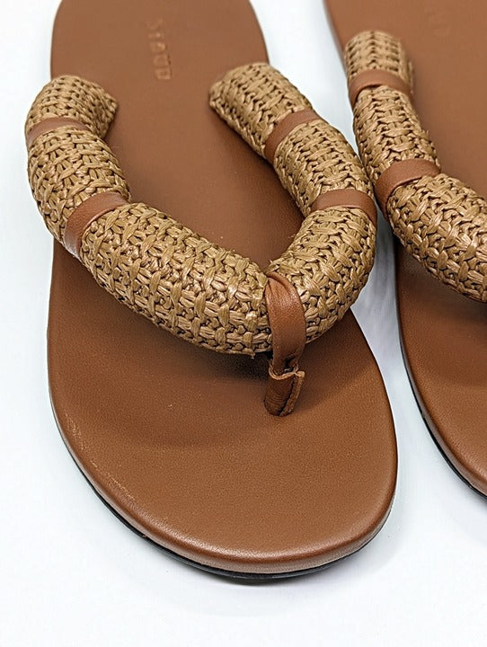 STAUD Women's Raffia Sierra Thong Sandals in Tan Size 38 (MSRP $250)
