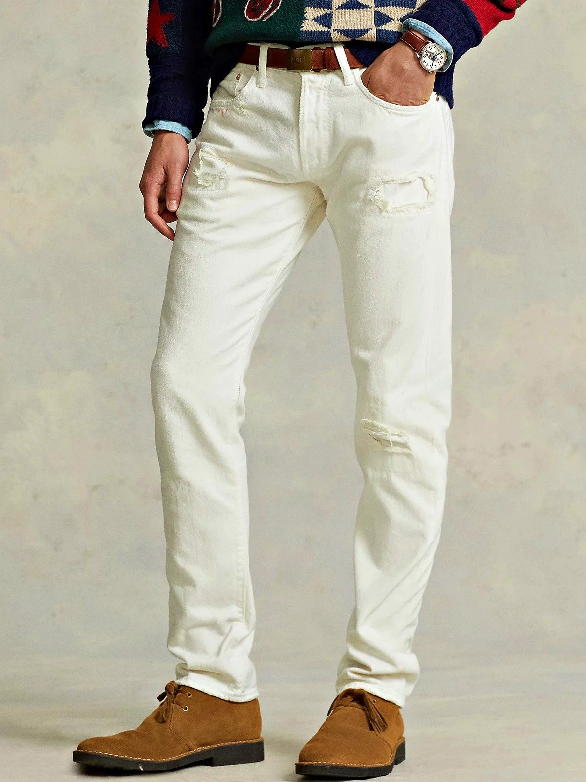 Polo Ralph Lauren Men's Sullivan Slim Distressed Jean White Size 34 (MSRP $198)