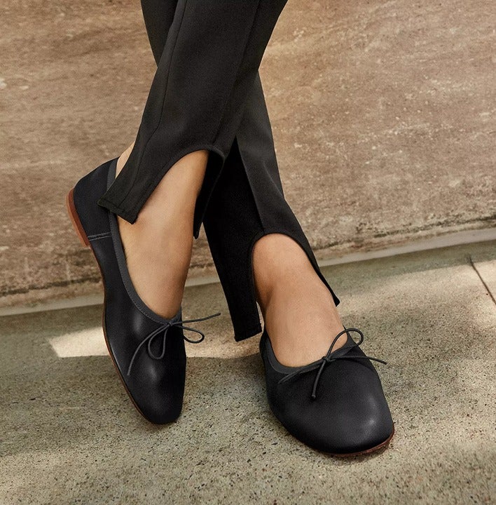Mansur Gavriel Women's Dream Black Leather Ballerina Flats Size 37 (MSRP $395)