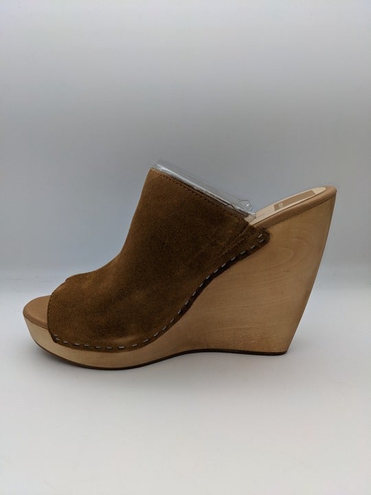 DOLCE VITA Cai Camel Suede Goring Fringed Wedge Slip On Leather Sandals 10 M