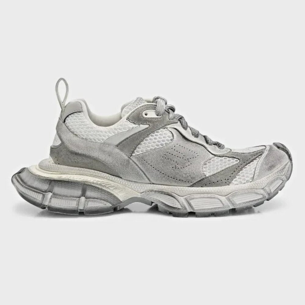 Balenciaga 3XL Distressed Suede & Mesh Sneakers Light Grey Size 37 MSRP $1,130