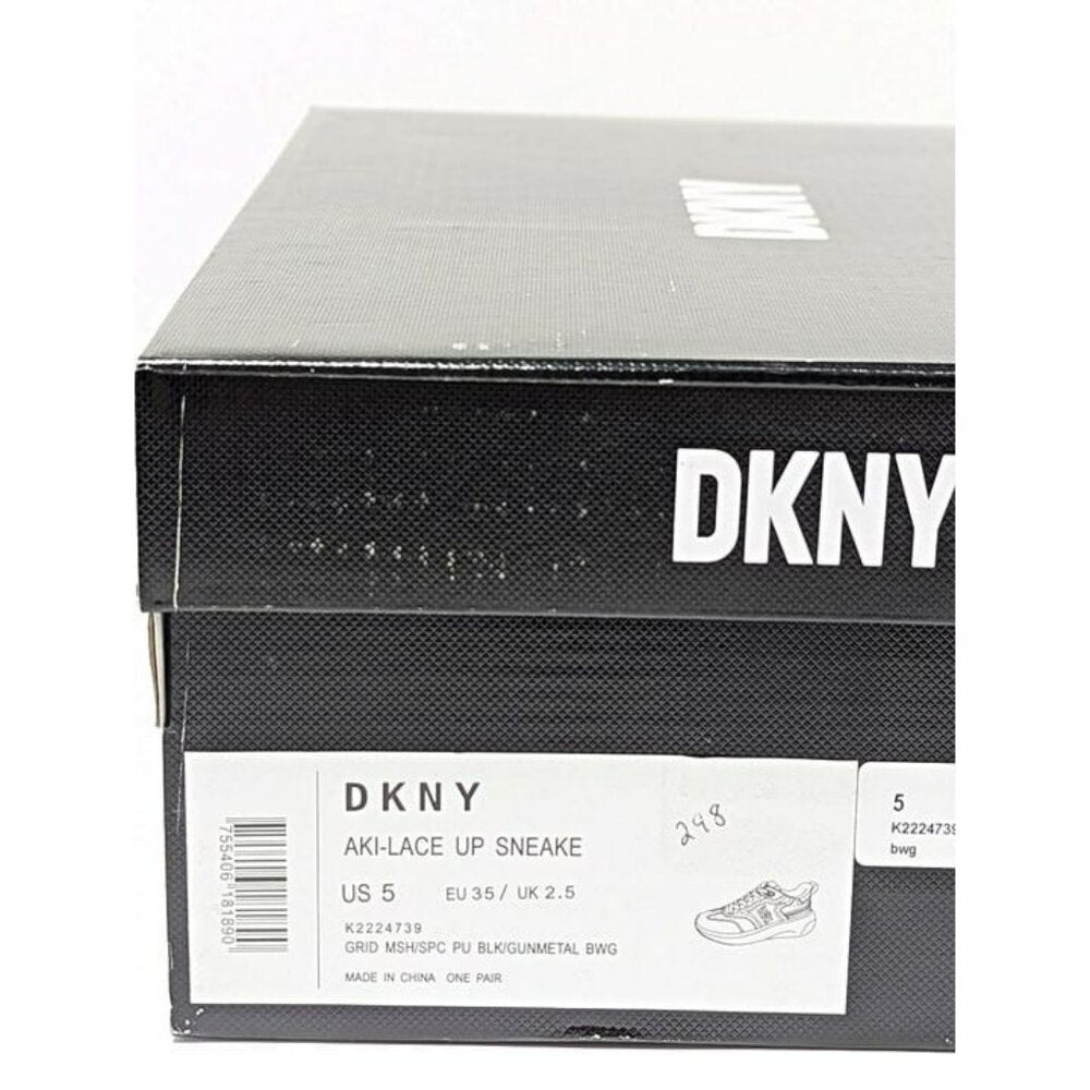 DKNY Women's Aki Lace-Up Sneakers Black Gunmetal Size 5 M (MSRP $139)