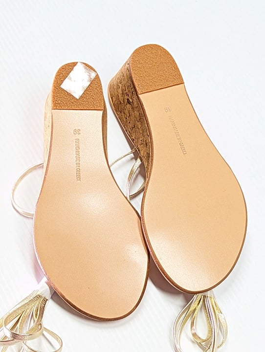 Ancient Greek Sandals Lithi Metallic Leather Wedge Sandals Size 39 (MSRP $370)