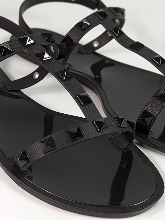 Aqua Sandalia Women's T-Strap Slip On Jelly Sandals Black Size 6 B (MSRP $78)