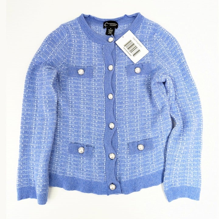 C by Bloomingdale's Cashmere Tweed Stitch Crewneck Cardigan Size S (MSRP $198)