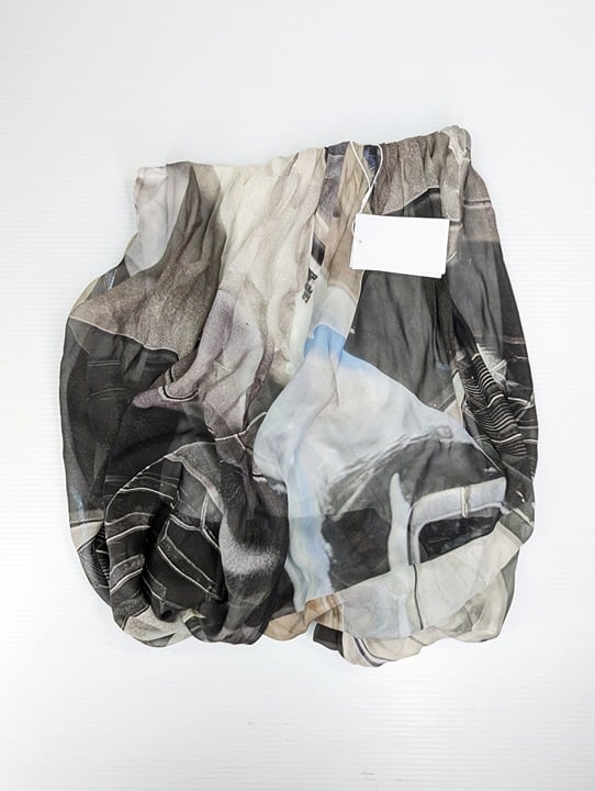 Helmut Lang Women's Silk Bubble Skirt Silver Car Print Size XS (MSRP $395)