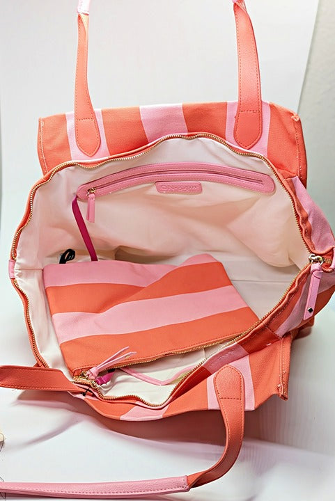 On 34th Cynthiah Extra Large Canvas Shoulder Tote Bag Pink Stripe (MSRP $90)