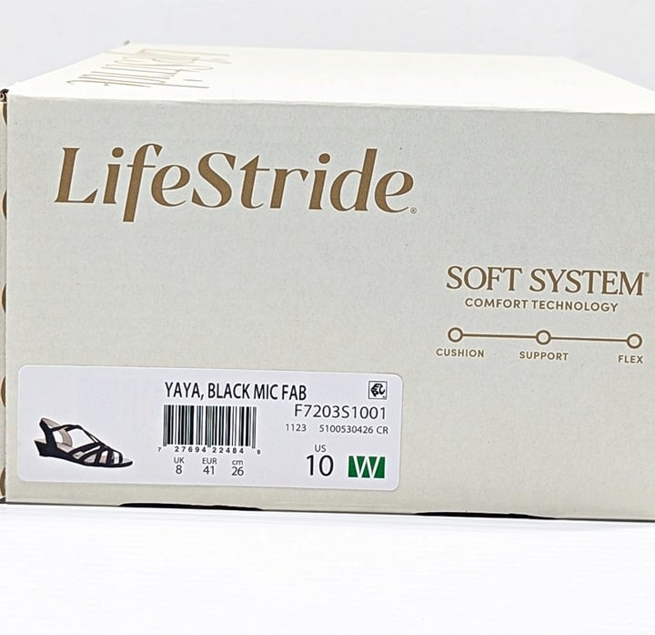 LifeStride Yaya Women's Strappy Wedge Sandals Black Size 10 W (MSRP $70)