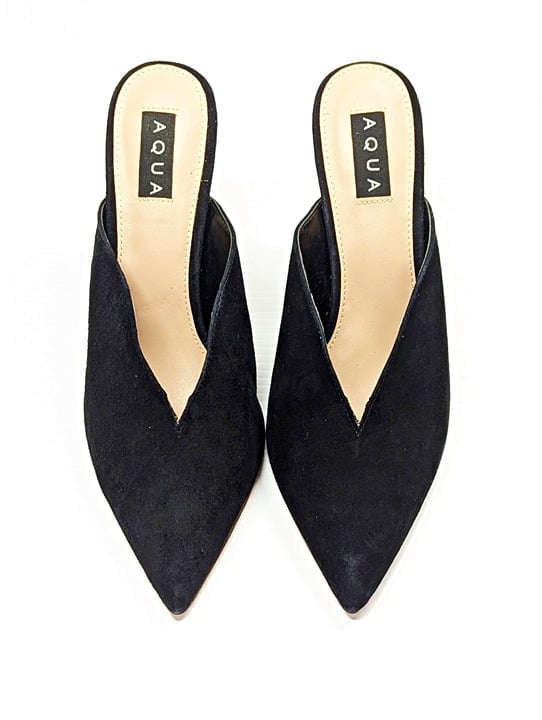 Aqua Women's Flare Mules Suede Pointed Toe High-Heel Black Size 9 (MSRP $99)