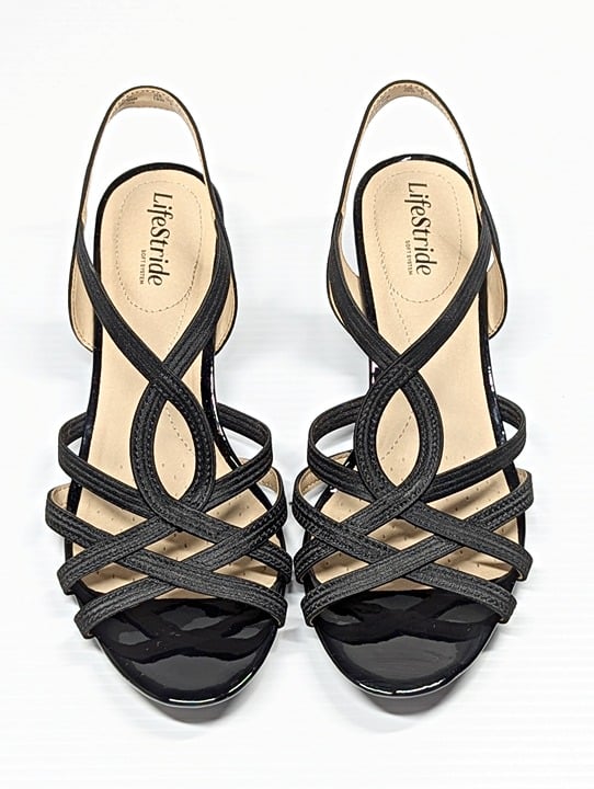 LifeStride Yaya Women's Strappy Wedge Sandals Black Size 10 W (MSRP $70)