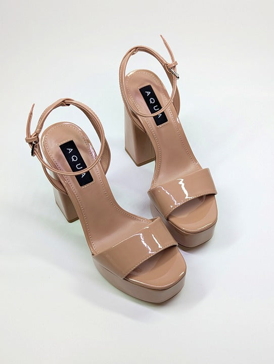 Aqua Cher Women's Tan Patent Dressy Platform Sandals Size 6 (MSRP $138)