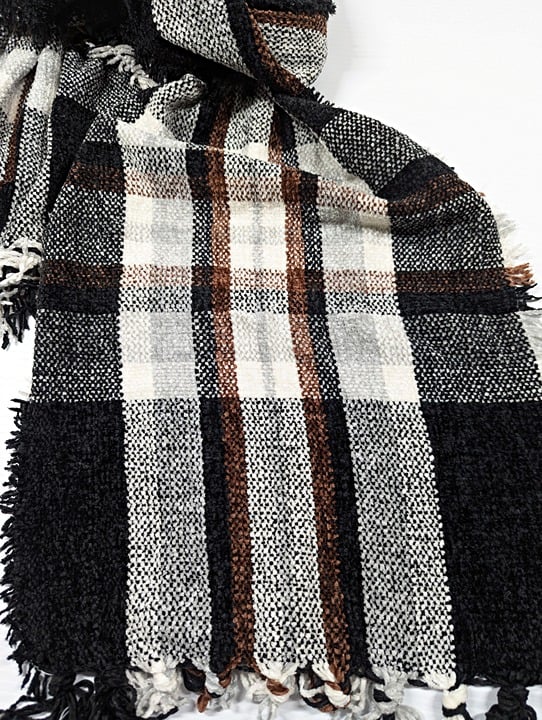 Charter Club Women's Black Chenille Plaid Scarf O/S (MSRP $30)
