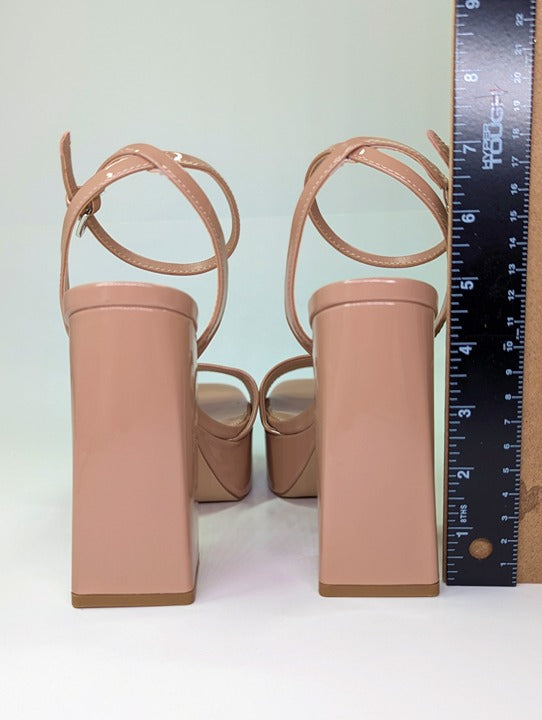 Aqua Cher Women's Tan Patent Dressy Platform Sandals Size 6 (MSRP $138)