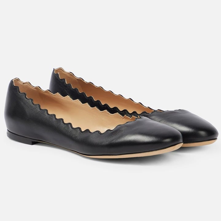 Chloe Women's Lauren Ballet Flats Black Scallop Leather Size 38.5 (MSRP $595)