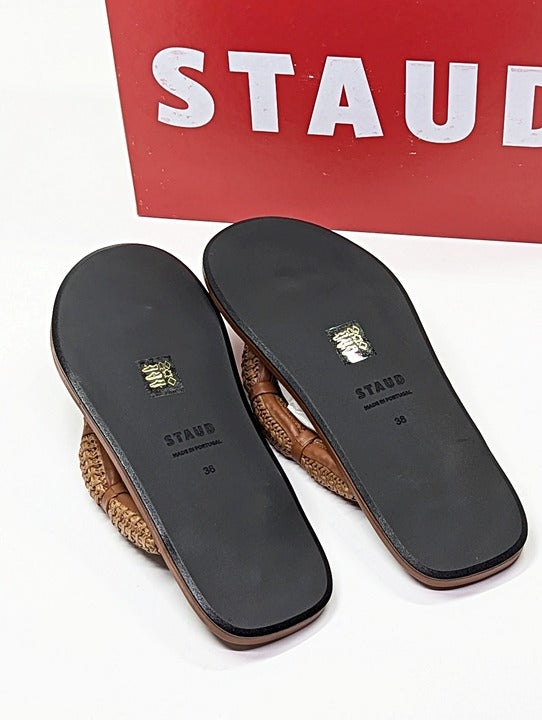 STAUD Women's Raffia Sierra Thong Sandals in Tan Size 38 (MSRP $250)