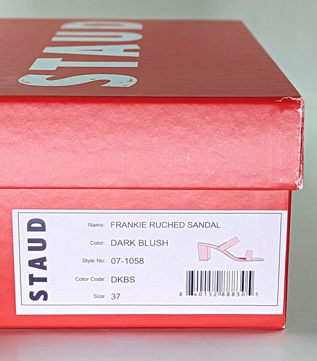 STAUD Women's Frankie Ruched Sandals Dark Blush Leather Size 37 (MSRP $325)