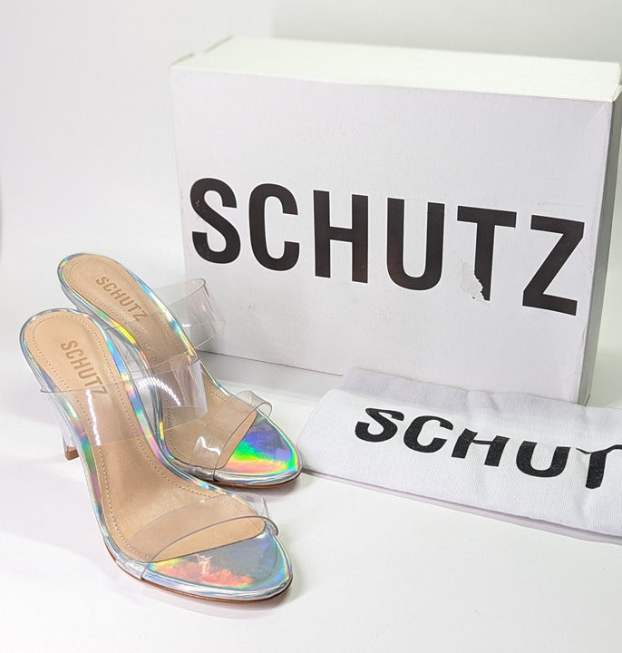 Schutz Women's Ariella Clear Strap High-Heel Slide Sandals Size 6.5 (MSRP $128)