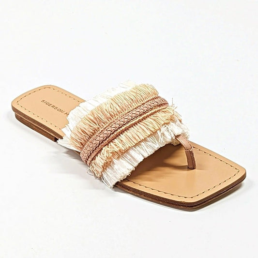 Sigerson Morrison Women's Avis Nude Raffia Thong Sandals Size 7 (MSRP $250)