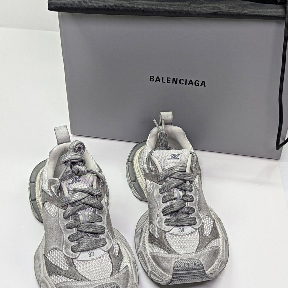 Balenciaga 3XL Distressed Suede & Mesh Sneakers Light Grey Size 37 MSRP $1,130