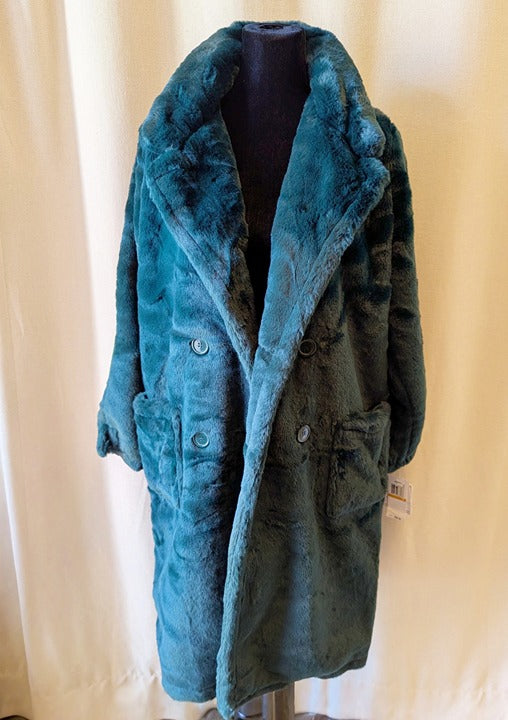 Jou Jou Women's Faux-Fur Double-Breasted Coat Hunter Green Size S (MSRP $100)