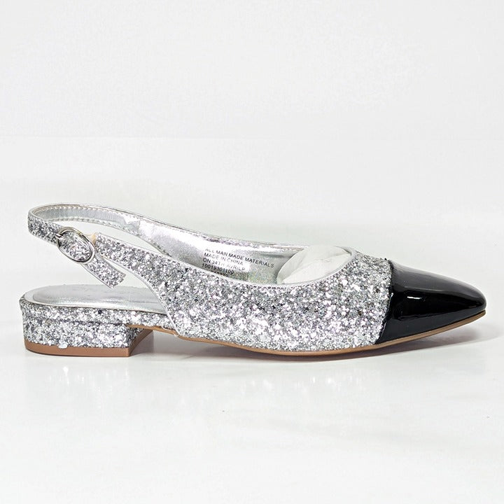 On 34th Women's Avril Capped-Toe Silver Glitter Slingback Flats Size 7 MSRP $70