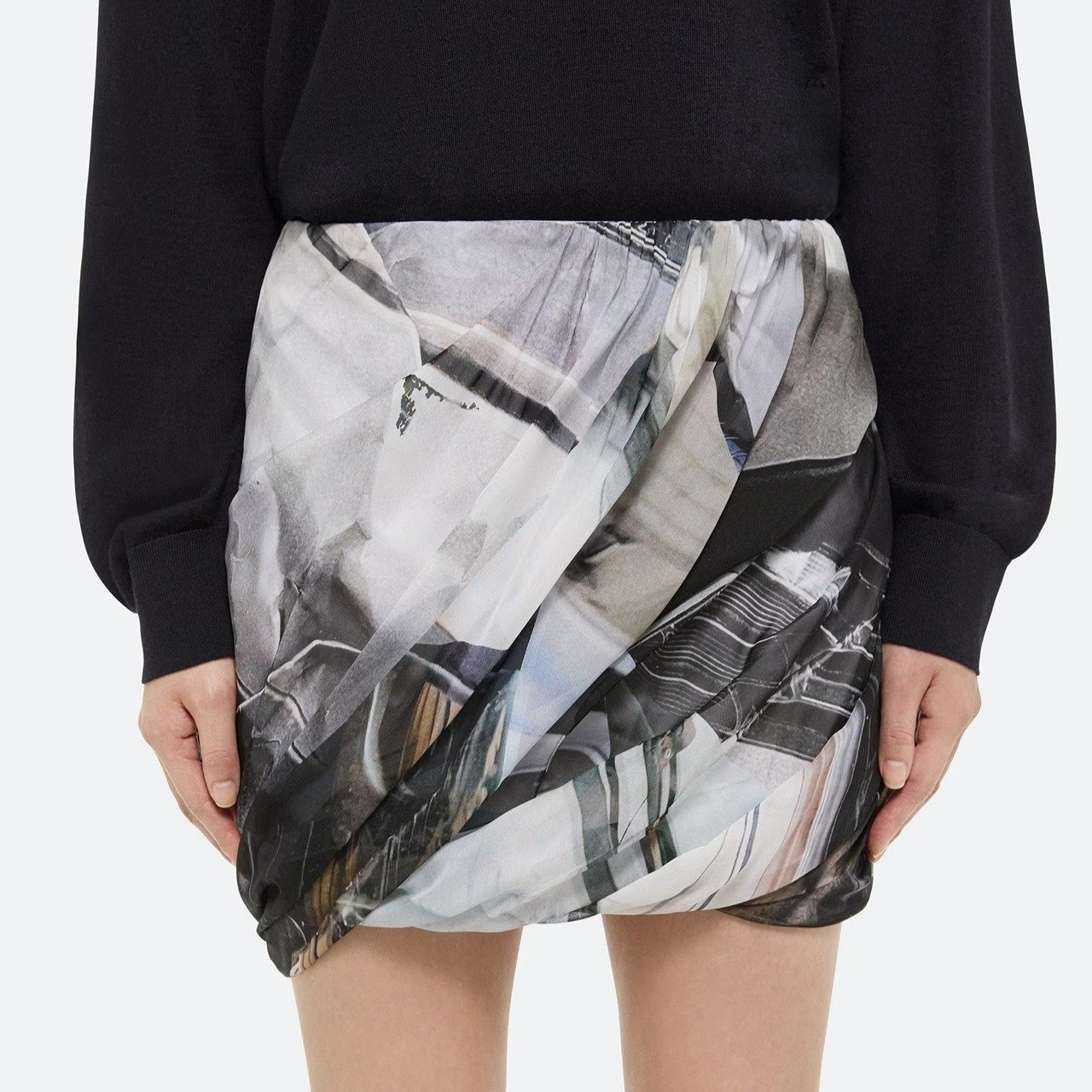 Helmut Lang Women's Silk Bubble Skirt Silver Car Print Size XS (MSRP $395)