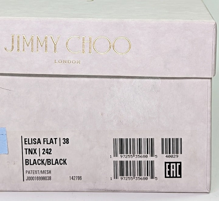 Jimmy Choo Elisa Women's Ballet Flats Patent and Mesh Black Size 38 (MSRP $795)