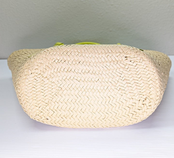 On 34th Isabellaa Women's Straw Medium Drawstring Tote Lime Stripe (MSRP $130)