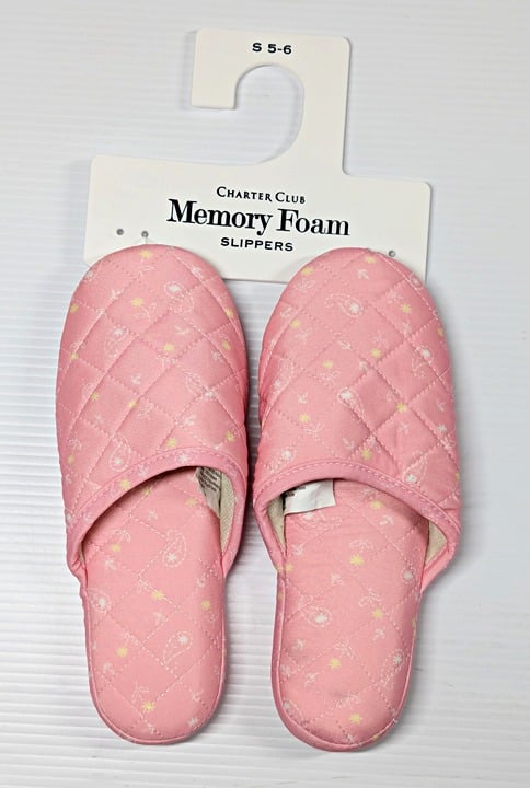 Charter Club Women's Quilted Paisley Floral Clog Slippers Pink Size S (MSRP $35)