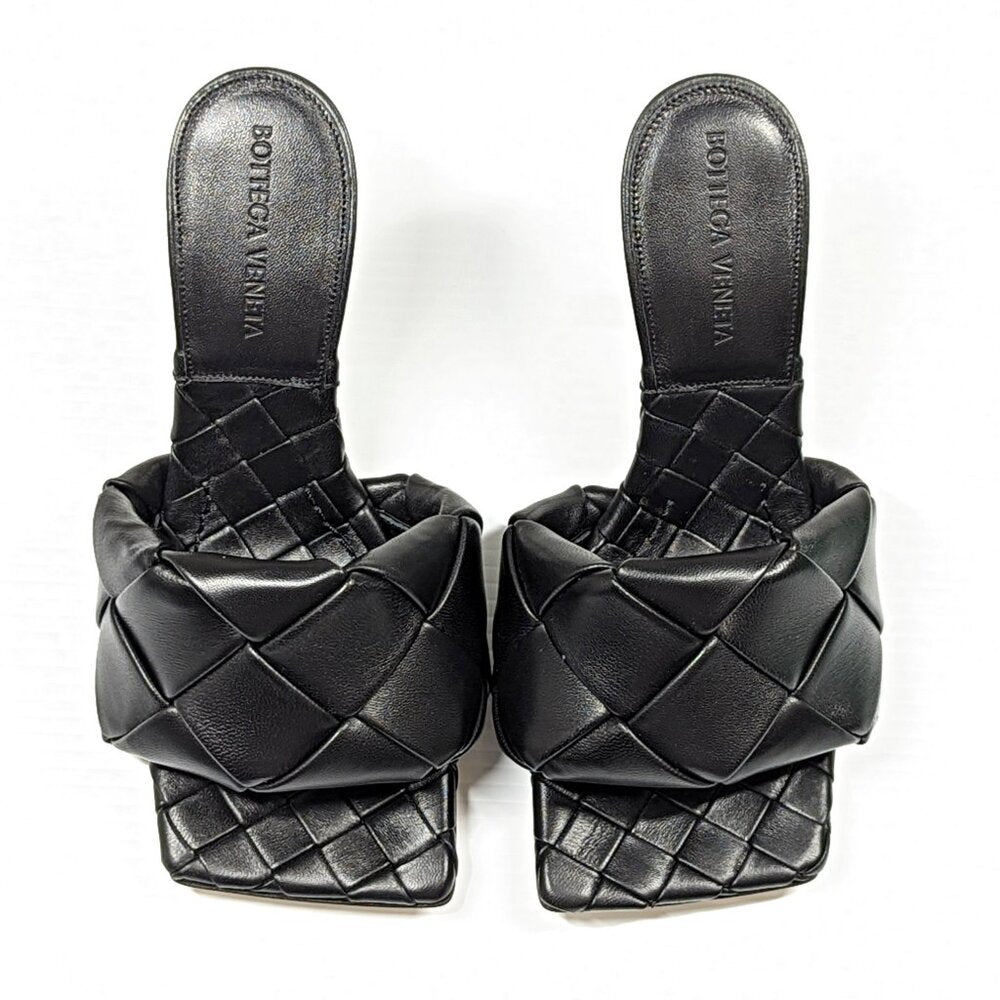 Bottega Veneta Lido Women's Woven Heel Sandals Nero Size 35 IT (MSRP $1,500)