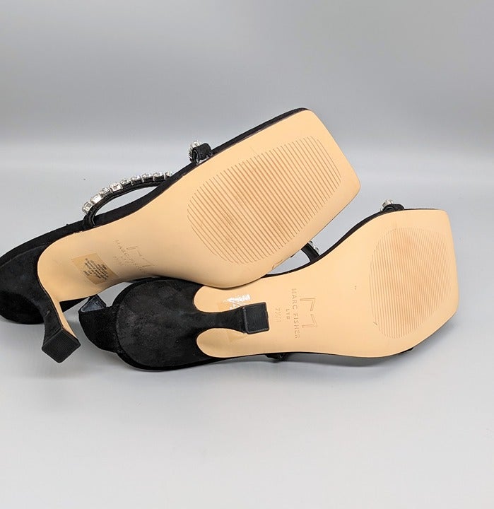 Marc Fisher Women's Dezzi Rhinestone Ankle Strap Sandal Black Size 7.5 MSRP $150