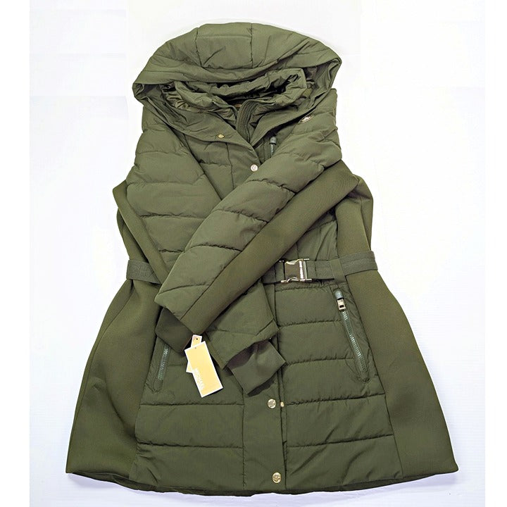 Michael Kors Women's Plus Size Belted Olive Hooded Puffer Coat Size 1X MSRP $350