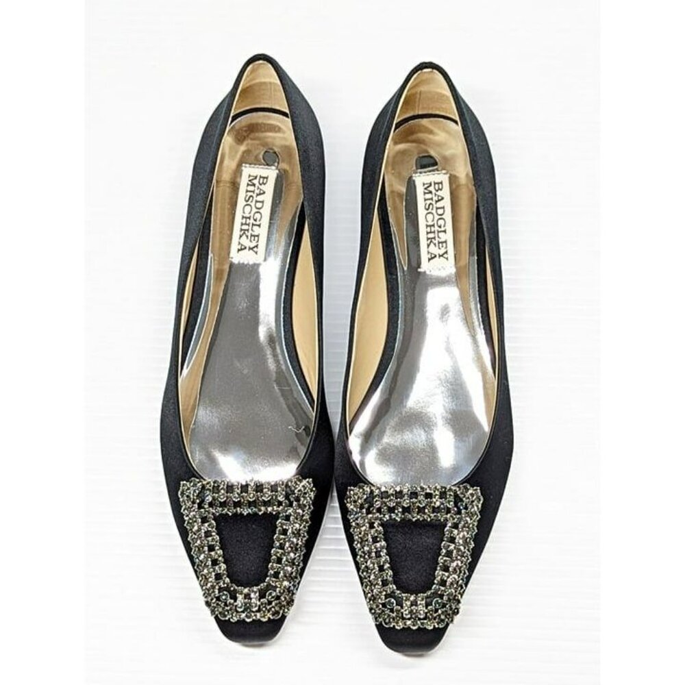 Badgley Mischka Women's Emerie Slip On Embellished Flat Black Size 6.5 MSRP $225