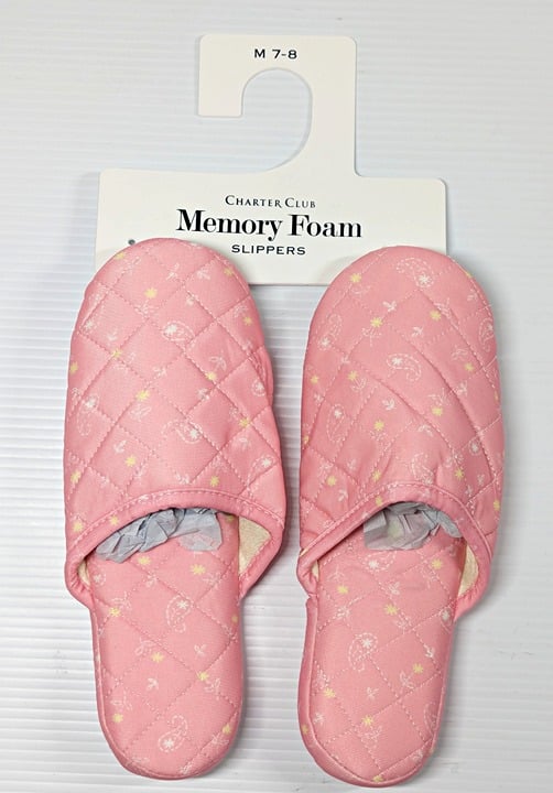Charter Club Women's Quilted Paisley Floral Clog Slippers Pink Size M (MSRP $35)