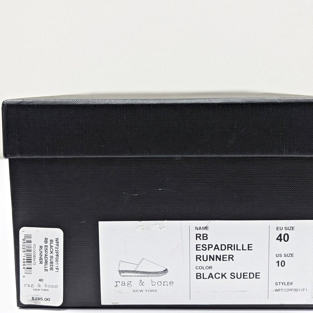 Rag & Bone Women's Espadrille Runner Black Suede Flats Size 40 EU (MSRP $295)