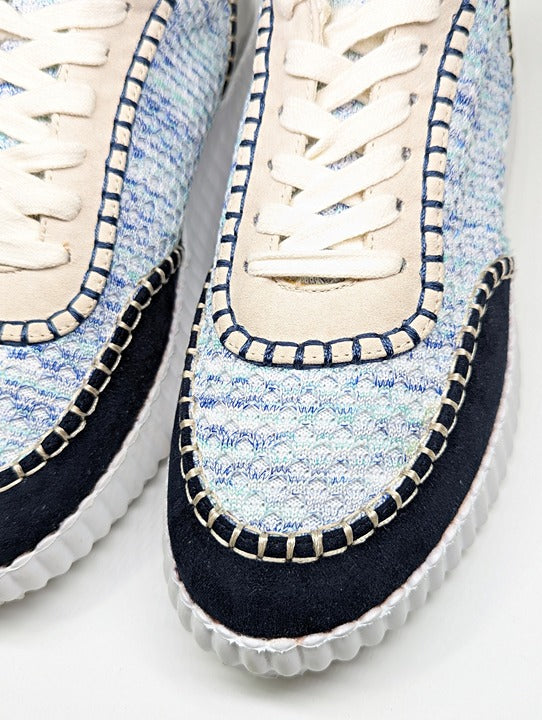 J/Slides Charlene Women's Navy Beige Whipstitch Sneaker Size 9 (MSRP $79)