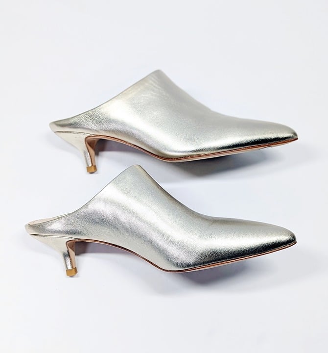 Pour La Victoire Women's Korrine Leather Heel Mules Champagne Size 7 (MSRP $245)
