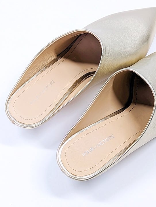 Pour La Victoire Women's Korrine Leather Heel Mules Champagne Size 8.5 MSRP $245