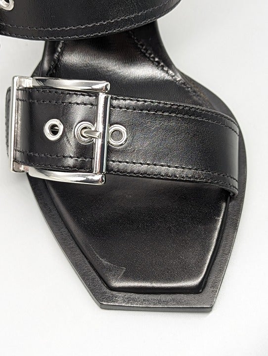 Alexander McQueen Women's Heeled Buckle Black Sandals Size 37 (MSRP $1,090)