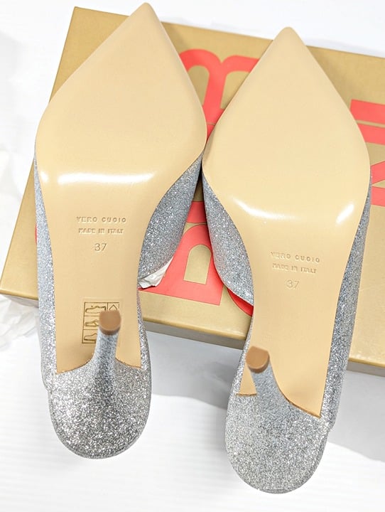 Gia Borghini Women's Abella Glitter Pointed Toe Heel Mules Size 37 IT MSRP $550