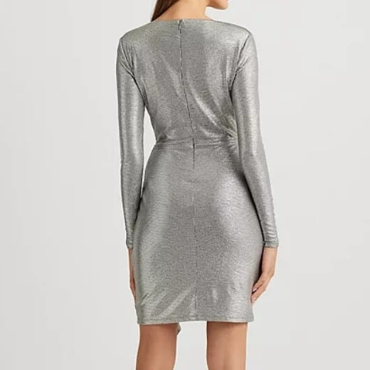 Ralph Lauren Women's Metallic Knit Surplice Cocktail Dress Size 8 (MSRP $245)