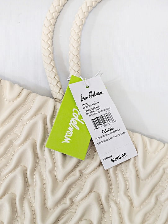 Sam Edelman Ari Women's Quilted Large Tote in Ivory Leather (MSRP $295)
