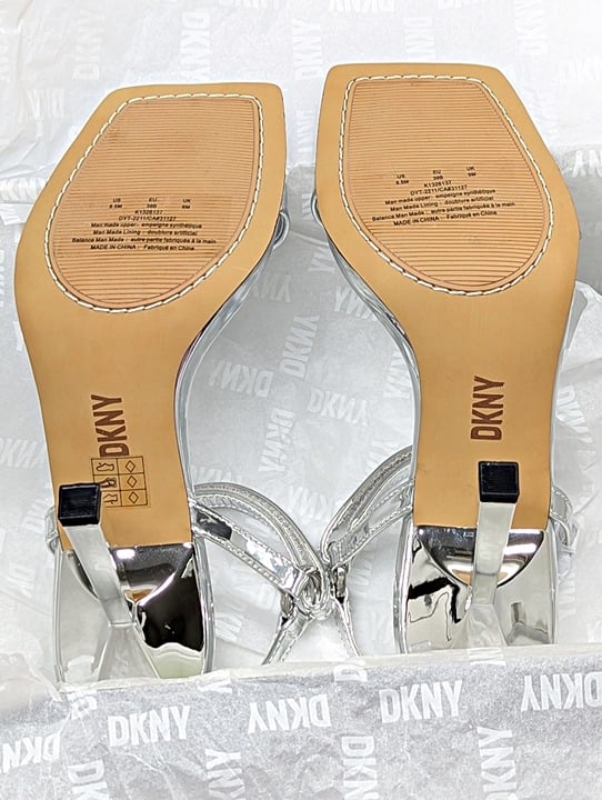 DKNY Women's Rance Ankle-Strap Square-Toe Dress Sandal Silver Size 8.5 MSRP $129