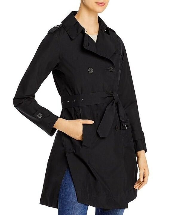 Herno Women's Black Laminar Double Breasted Trench Coat Size 46 MSRP $1,075