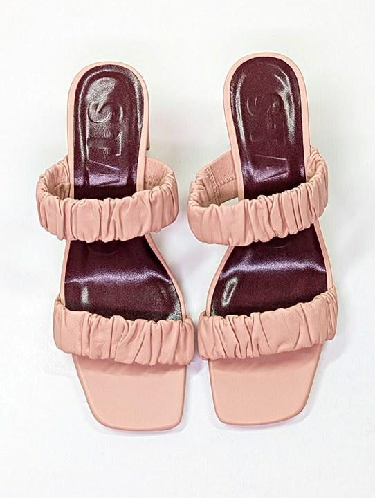 STAUD Women's Frankie Ruched Sandals Dark Blush Leather Size 37 (MSRP $325)