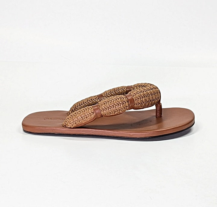 STAUD Women's Raffia Sierra Thong Sandals in Tan Size 37 (MSRP $250)