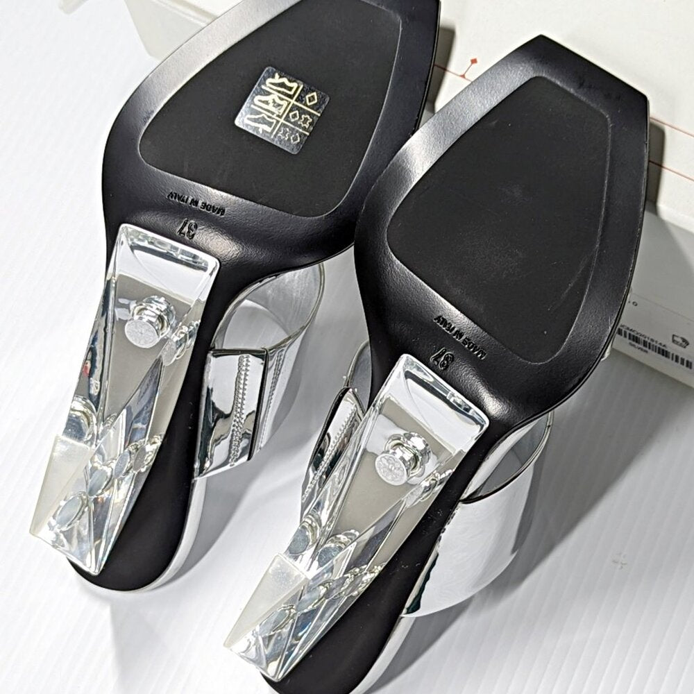 Alexander McQueen Women's Shard Wedge Heel Slide Sandals Size 37 IT MSRP $1,490