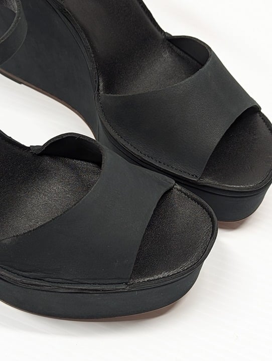 Joie Hindy Women's Platform Wedge Sandal Black Leather Size 8 M (MSRP $298)