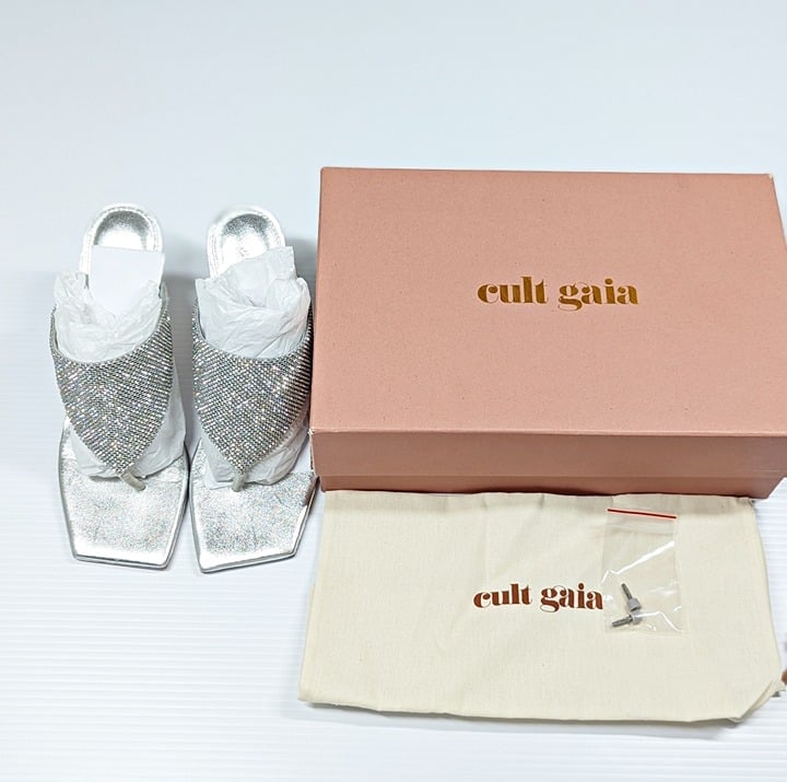 Cult Gaia Women's Audrey Rhinestone Embellished Heel Sandals Size 37.5 MSRP $568
